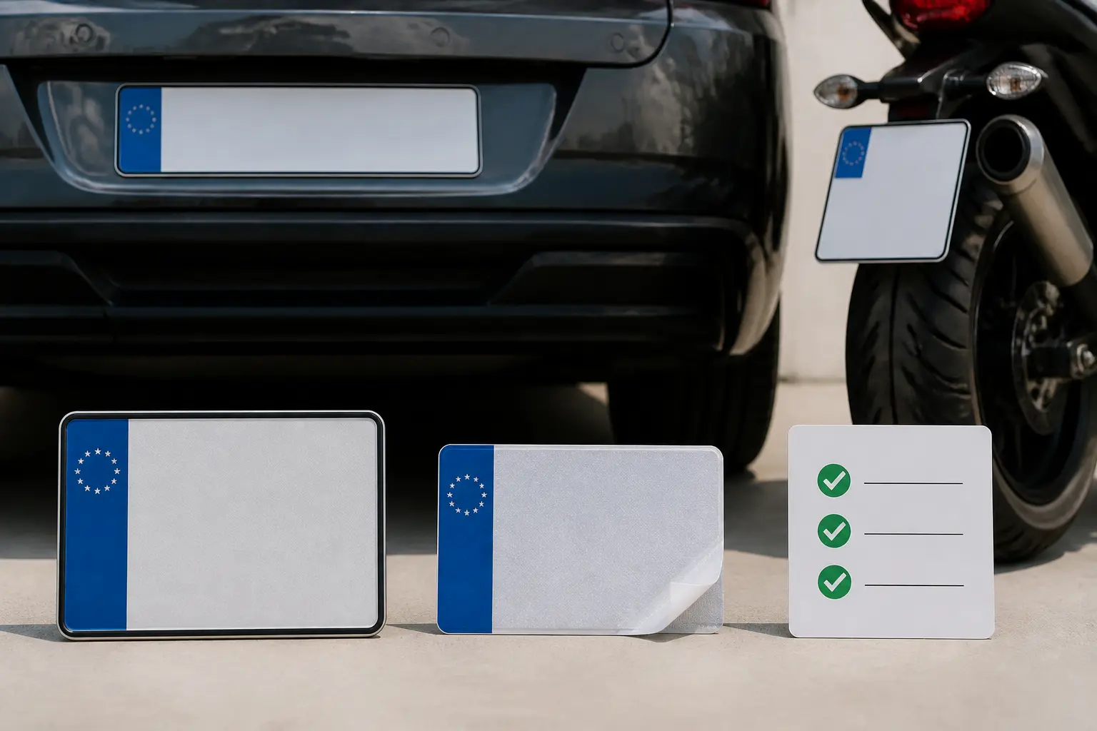 Autocollant plaque immatriculation : comparaison entre plaque rigide homologuée, sticker et contrôle conformité.