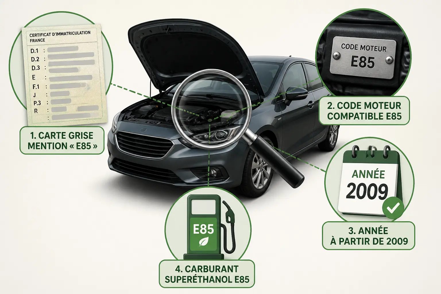 Vérifier une liste voiture compatible e85 sans kit avec carte grise, code moteur et année avant achat