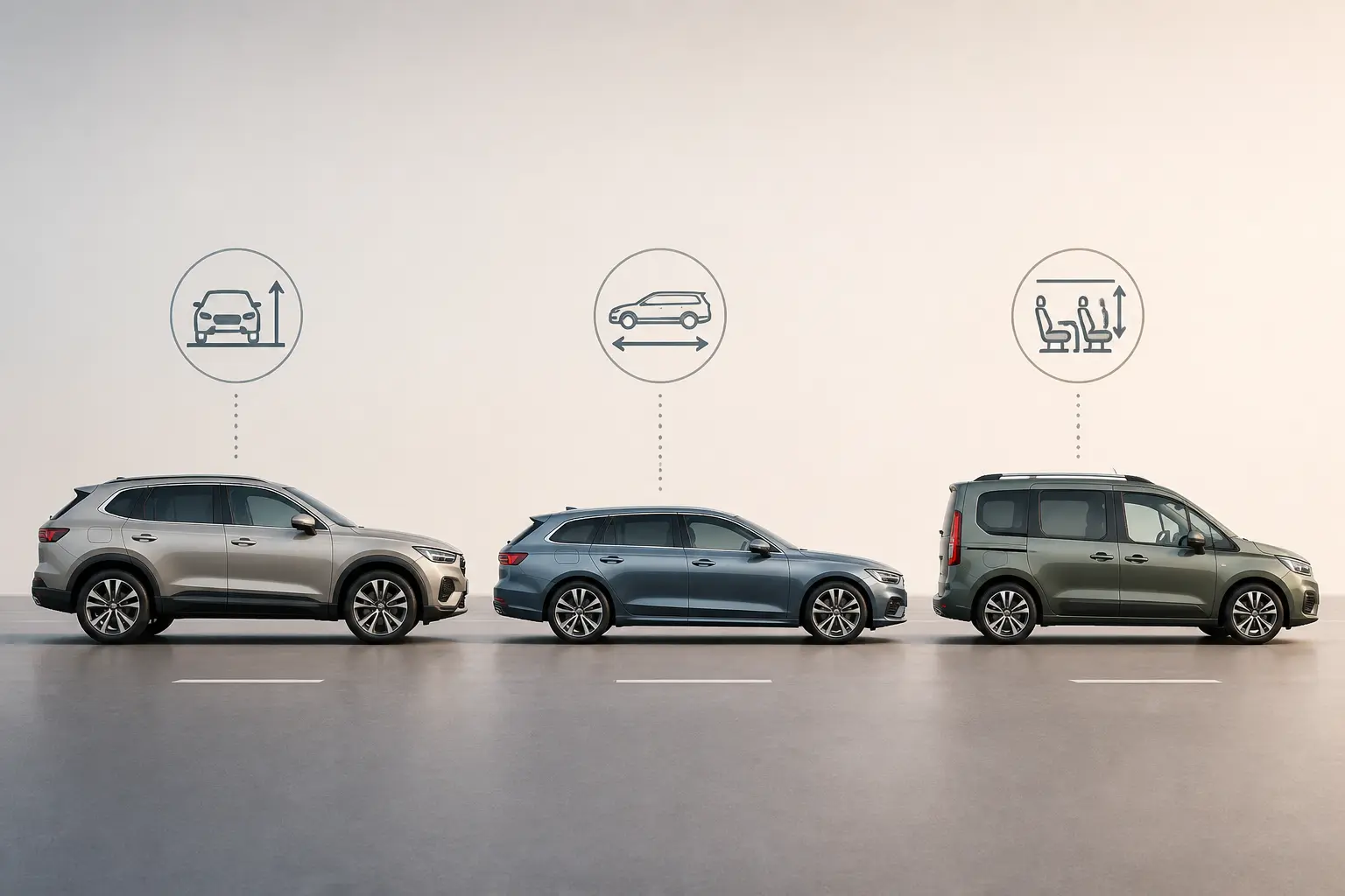 Comparatif de voiture familiale : SUV, break et monospace/ludospace avec leurs atouts pratiques.